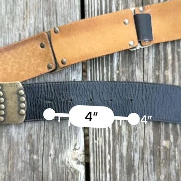 ADK Retro Vintage Black Leather Studded Belt with Antiqued Brass Hardware Edgy S - Picture 12 of 13